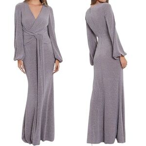 AQUA X Bloomingdale's Womens Metallic Faux-Wrap Evening Dress Size 4